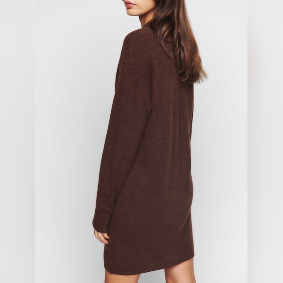 Reformation Doreen 100% Cashmere Polo Sweater Dress Brown Collar Small S - Picture 3 of 10